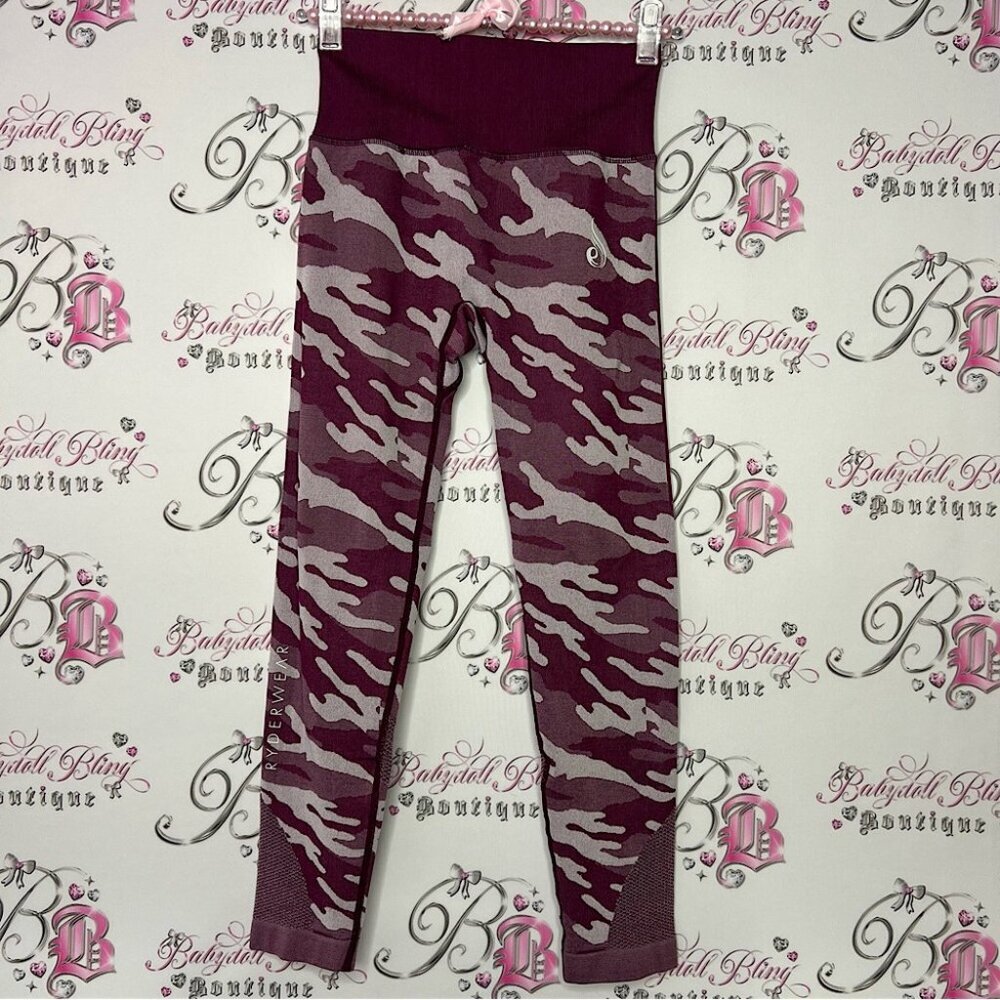Ryderwear tights camo Burgundy red wine with white grey stretchy leggings crop